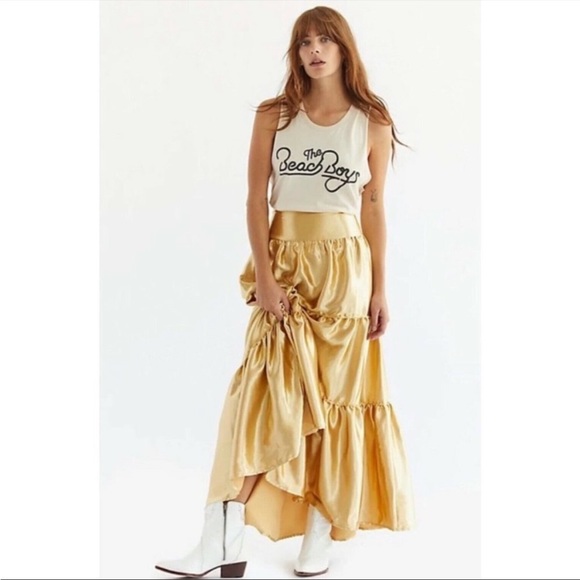 Free People Dresses & Skirts - Free People Moonbeam Tiered Ruffle Maxi Skirt Gold Bronze Size XS NWT